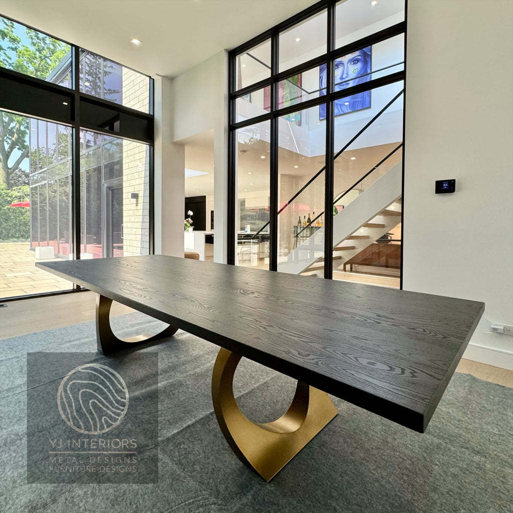 brass black oak table