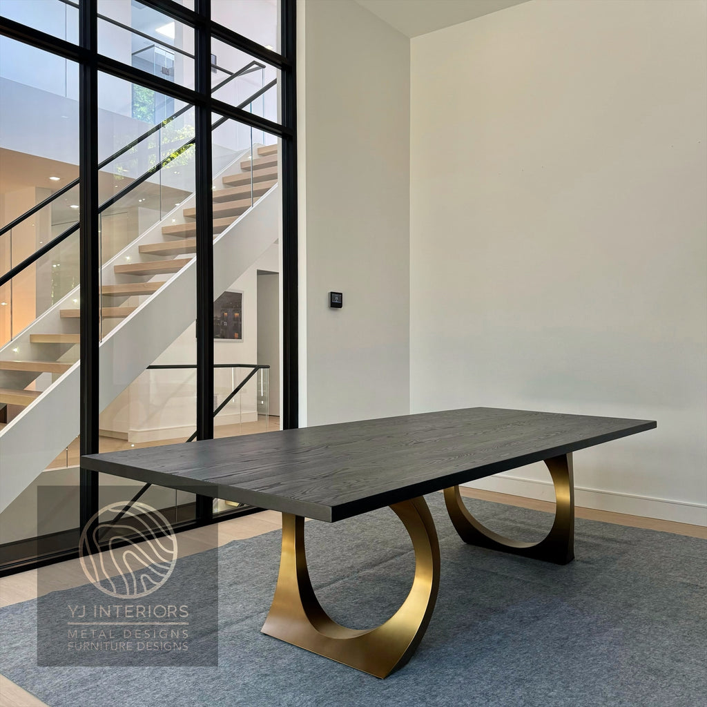 brass black oak table